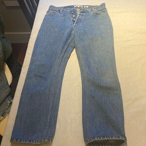 Levis redone button up blue jeans